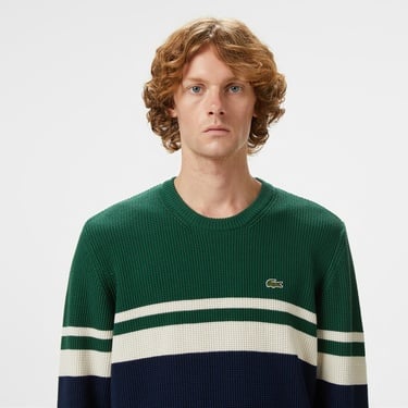  Lacoste Erkek Classic Fit Bisiklet Yaka Renk Bloklu Lacivert Kazak