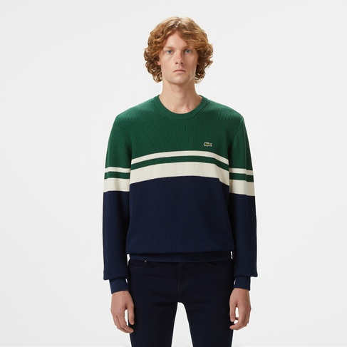  Lacoste Erkek Classic Fit Bisiklet Yaka Renk Bloklu Lacivert Kazak