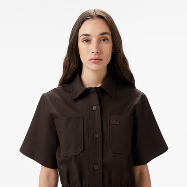  Kadın Classic Fit Kısa Kollu Kahverengi Elbise