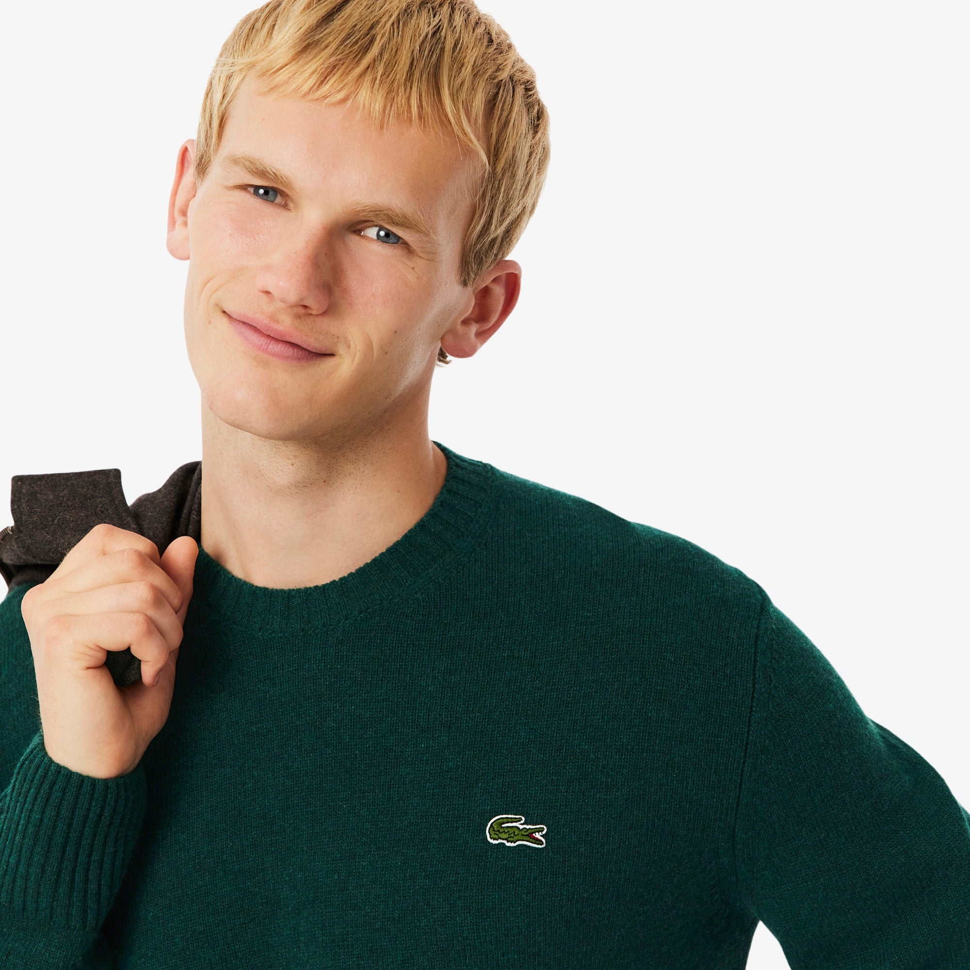 Lacoste Erkek Classic Fit Bisiklet Yaka Koyu Yeşil Kazak