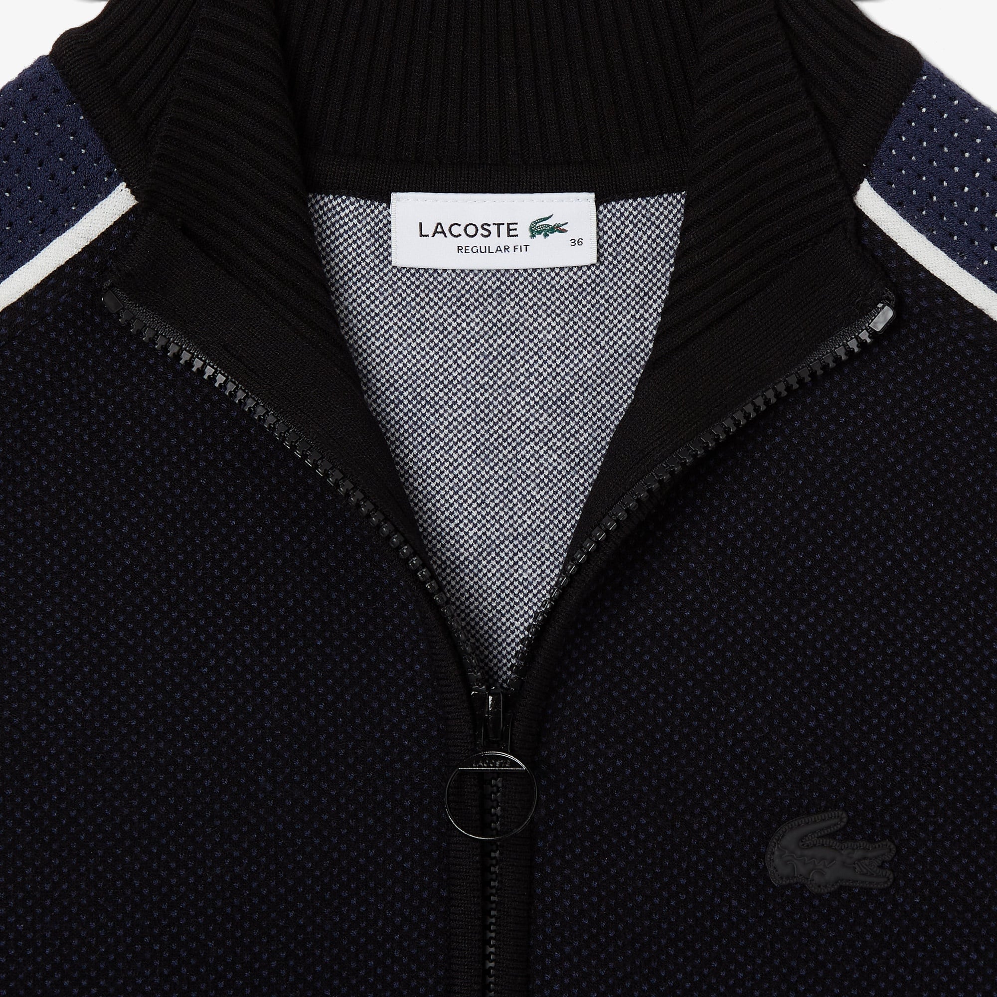 Lacoste Kadın Classic Fit Kısa Kollu Yarım Fermuarlı Renk Bloklu Siyah Elbise