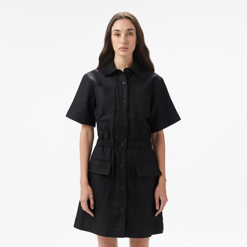  Lacoste Kadın Classic Fit Kısa Kollu Siyah Elbise