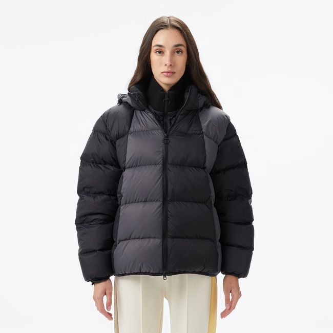  Lacoste Kadın Kapüşonlu Renk Bloklu Siyah Mont