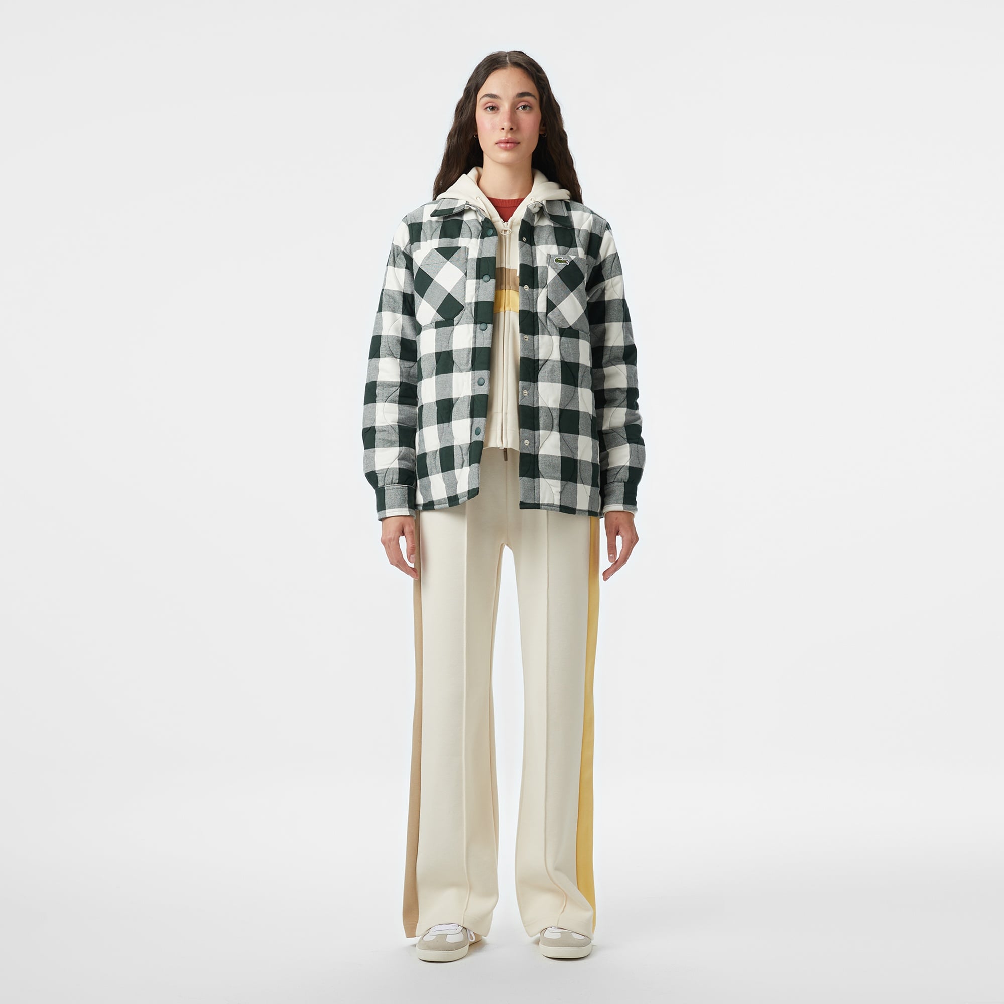 Kadın Relaxed Fit Ekose Koyu Yeşil Dış Gömlek