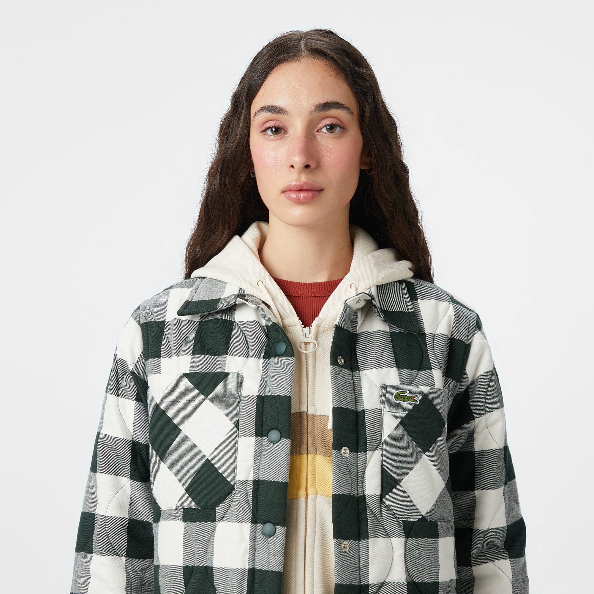 Kadın Relaxed Fit Ekose Koyu Yeşil Dış Gömlek