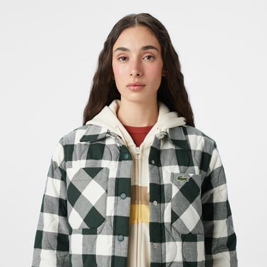  Kadın Relaxed Fit Ekose Koyu Yeşil Dış Gömlek