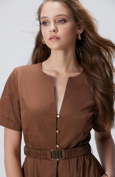  Network Kadın Tarçın Midi Tafta Elbise