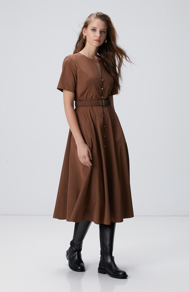  Network Kadın Tarçın Midi Tafta Elbise