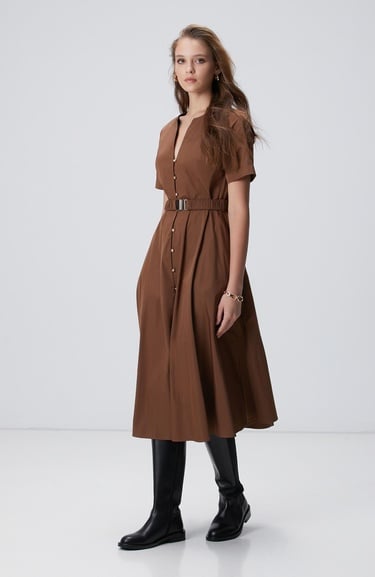  Network Kadın Tarçın Midi Tafta Elbise