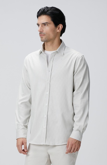  Network Erkek Bej Çizgi Desenli Gömlek