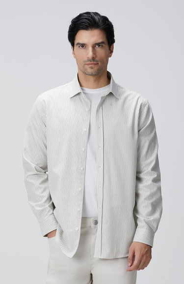  Network Erkek Bej Çizgi Desenli Gömlek