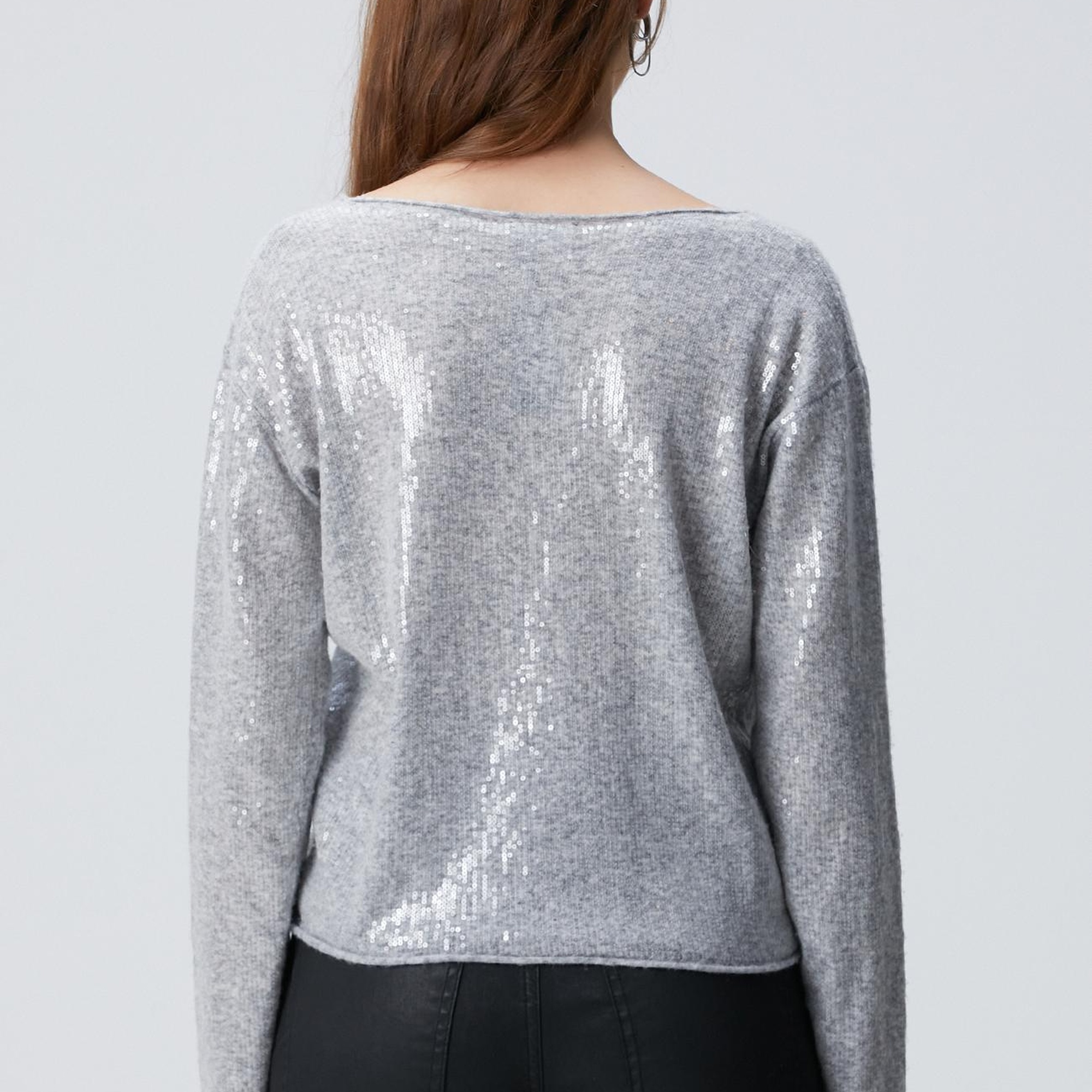 Network Kadın Açık Gri Melanj Payetli Hırka