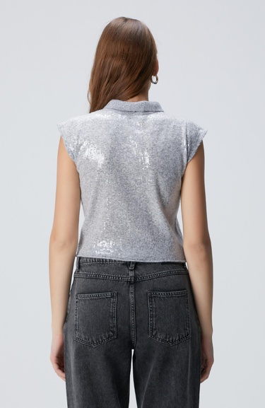  Network Kadın Açık Gri Melanj Payetli Triko Kazak