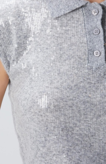  Network Kadın Açık Gri Melanj Payetli Triko Kazak