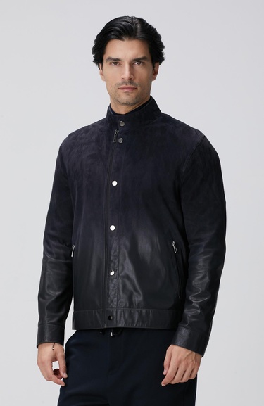  Network Erkek Lacivert Degradeli Deri Mont