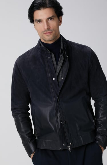  Network Erkek Lacivert Degradeli Deri Mont