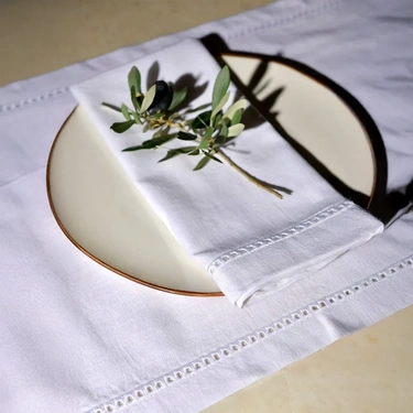  Natura 2'li Pamuk Keten Ajur Detaylı Peçete Beyaz 45x45 cm