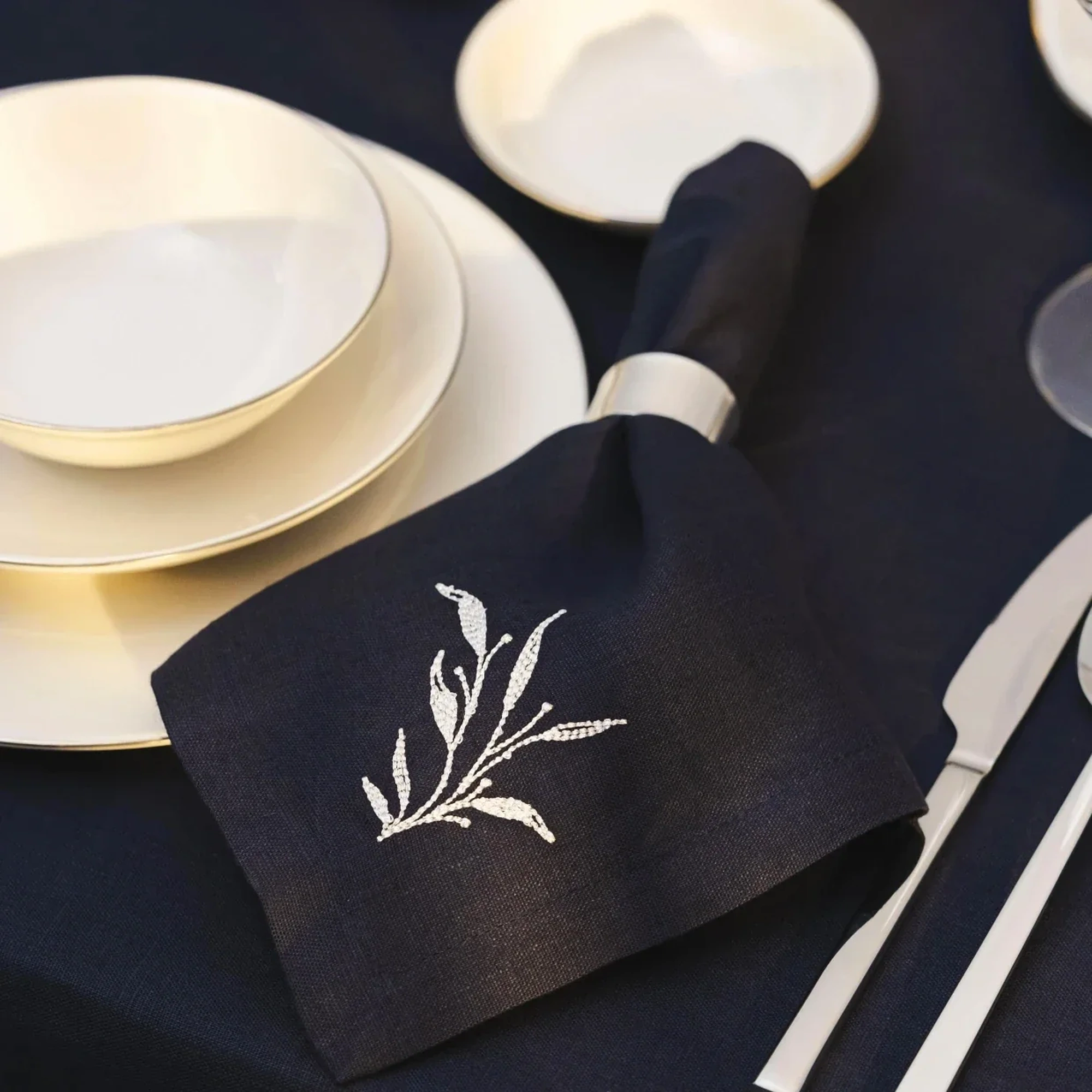 Petite 2'li %100 Keten Lacivert Peçete 40x40 cm