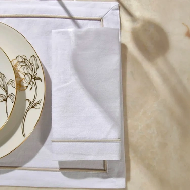  Lucca 2'li Pamuk Keten Biyeli Peçete Beyaz 40x45 cm