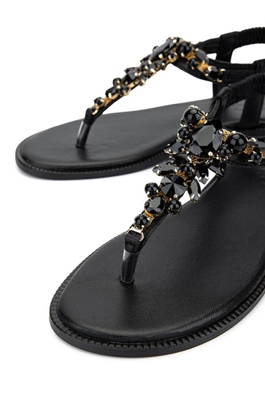  Tamer Tanca Kadın Suni Deri Siyah Parmak Arası Sandalet