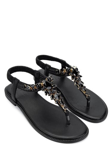  Tamer Tanca Kadın Suni Deri Siyah Parmak Arası Sandalet