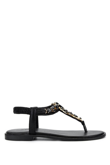  Tamer Tanca Kadın Suni Deri Siyah Parmak Arası Sandalet