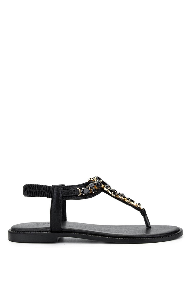  Tamer Tanca Kadın Suni Deri Siyah Parmak Arası Sandalet