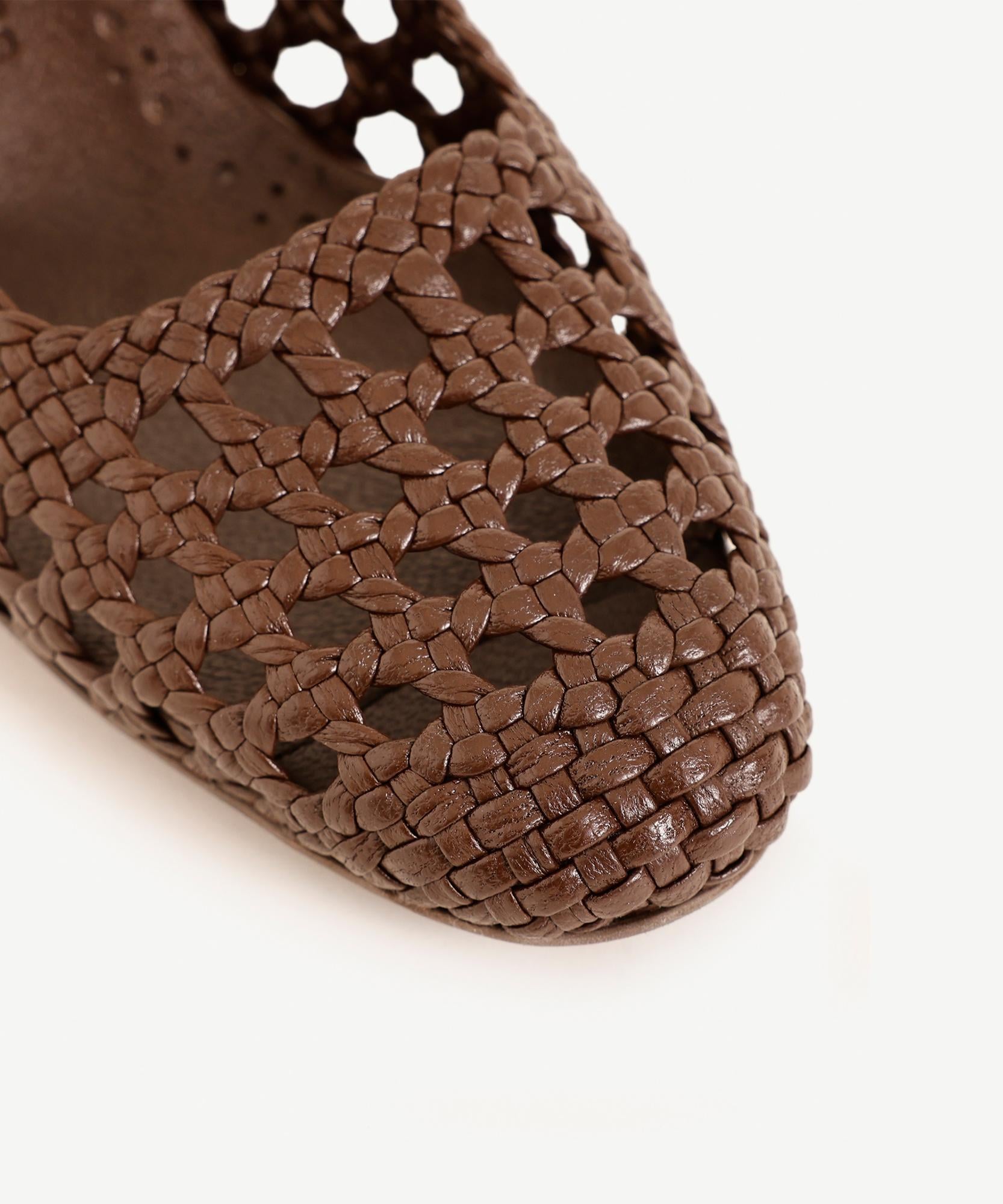 Yargıcı Yargıcı Kahverengi YARGICI Deri Örgü Arkası Açık Topuklu Ayakkabı FashFed'de! Kahverengi - 3. görsel