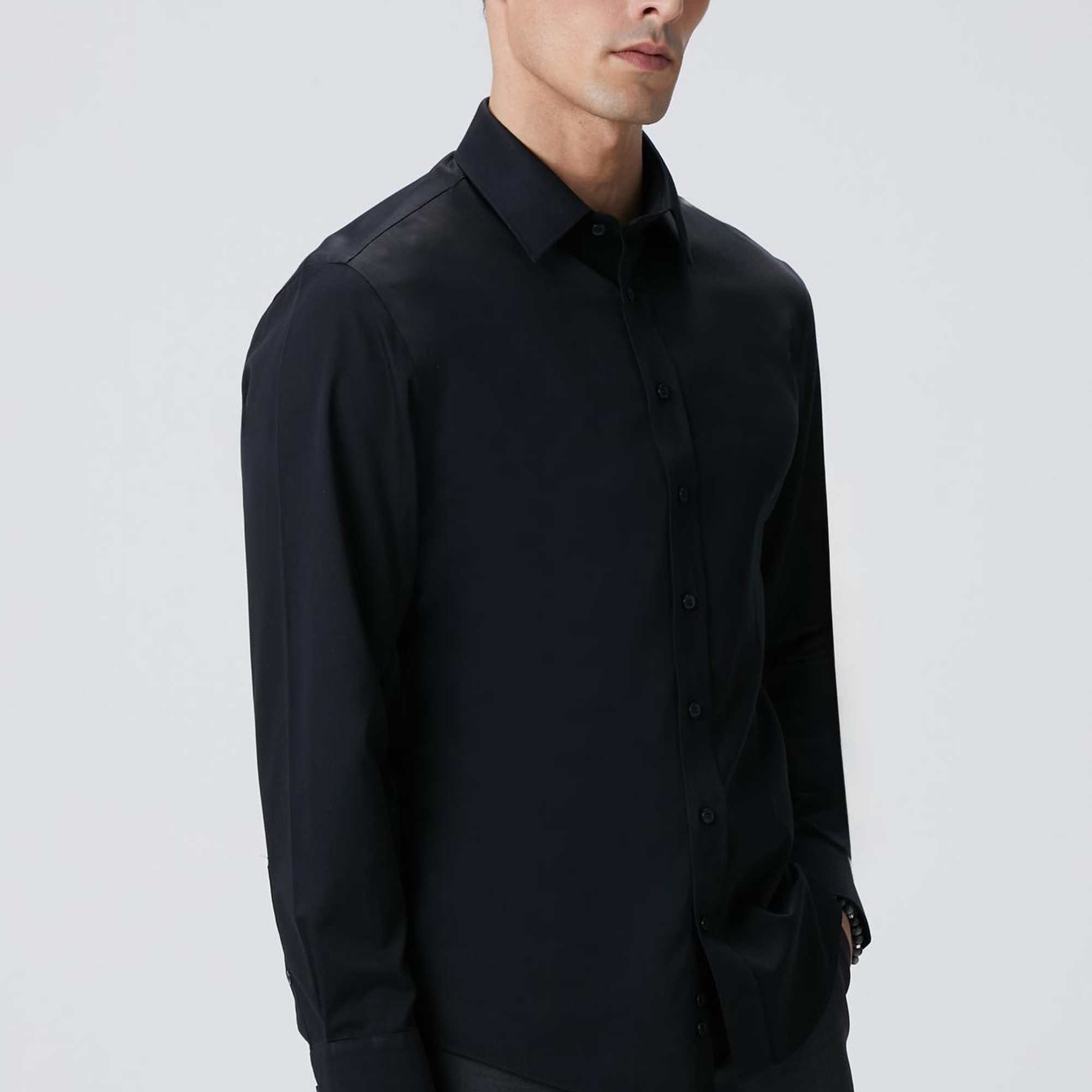 Network Erkek Siyah Non-Iron Saten Gömlek