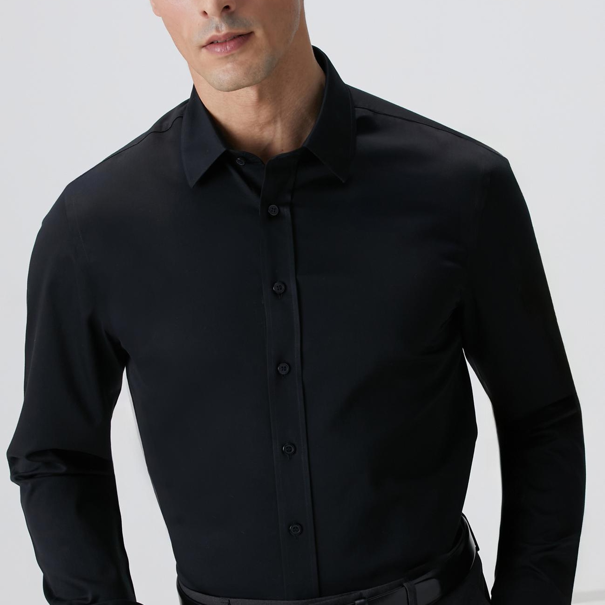 Network Erkek Siyah Non-Iron Saten Gömlek