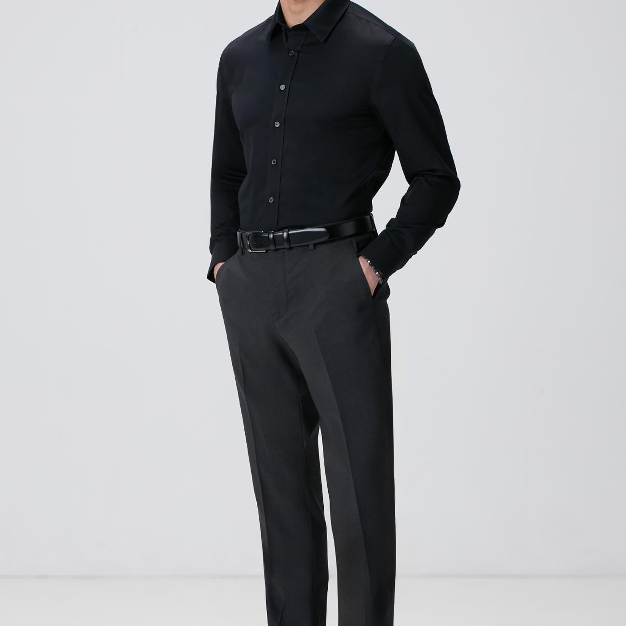 Network Erkek Siyah Non-Iron Saten Gömlek