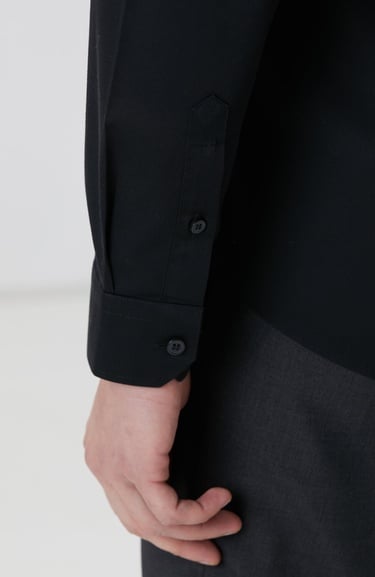  Network Erkek Siyah Non-Iron Saten Gömlek