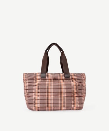  YARGICI Ekose Desenli Kapitone Kumaş Omuz Çantası