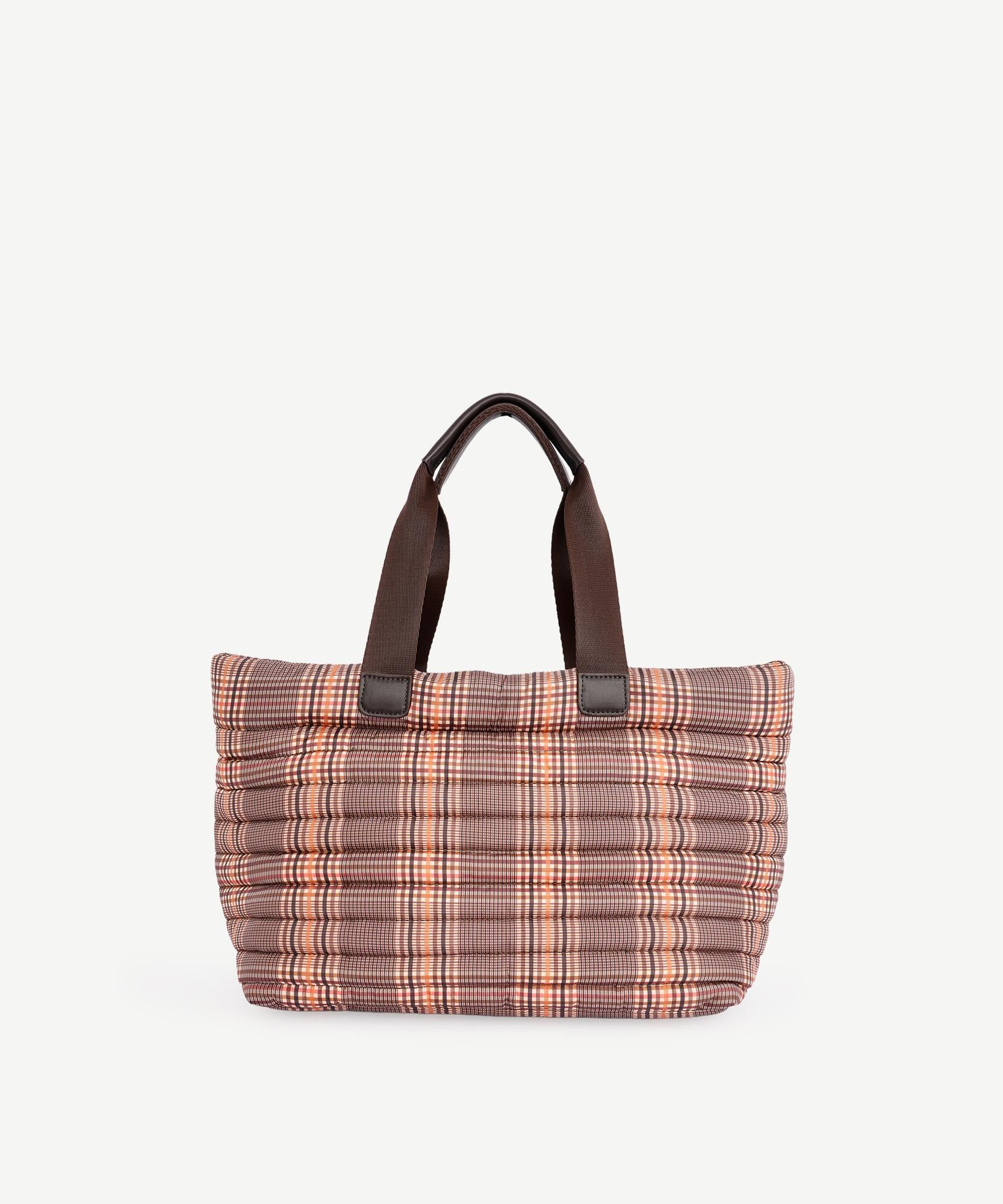  YARGICI Ekose Desenli Kapitone Kumaş Omuz Çantası