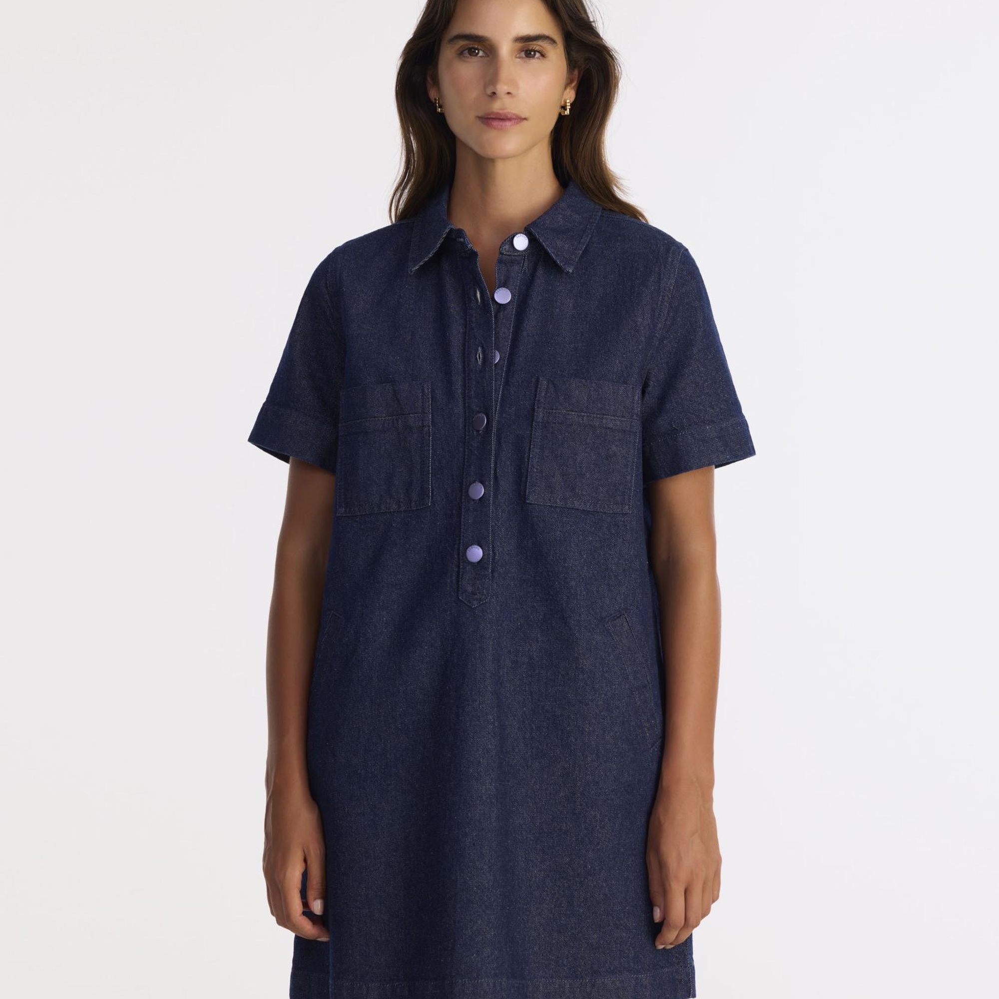 YARGICI Düz Gömlek Yaka Kısa Kol Elbise