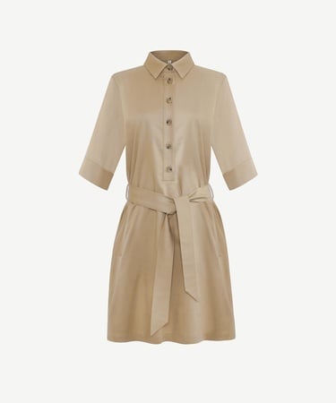  YARGICI Düz Gömlek Yaka 3/4 Kol Elbise