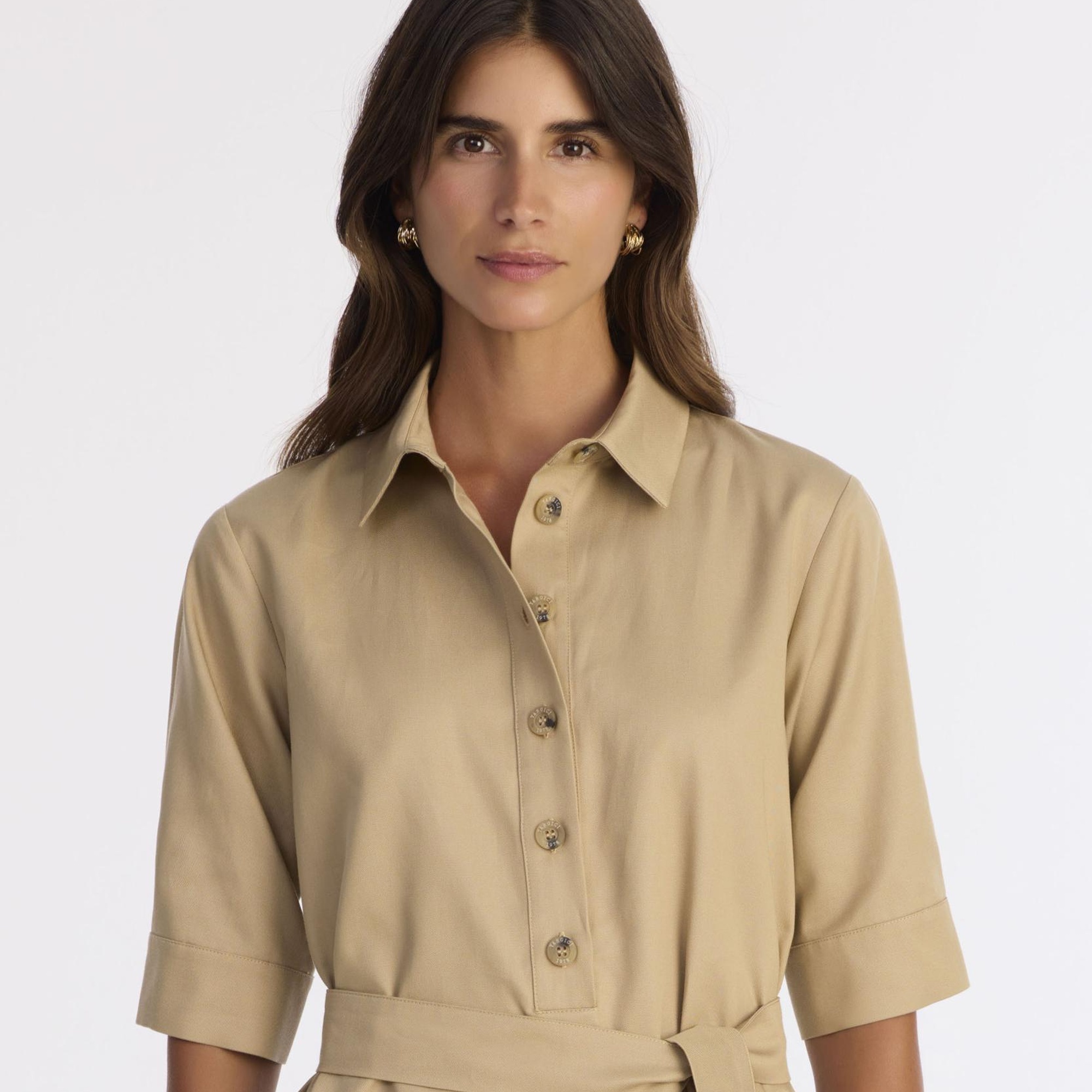 YARGICI Düz Gömlek Yaka 3/4 Kol Elbise