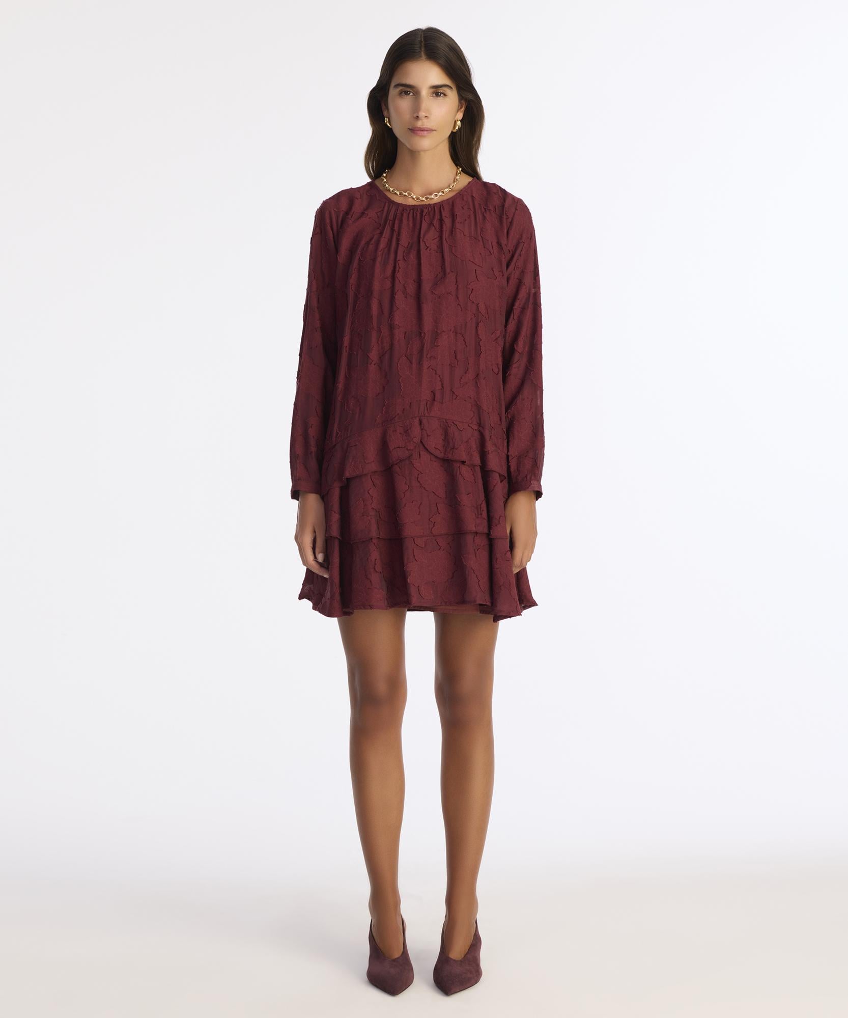  YARGICI Düz Bisiklet Yaka Uzun Kol Elbise