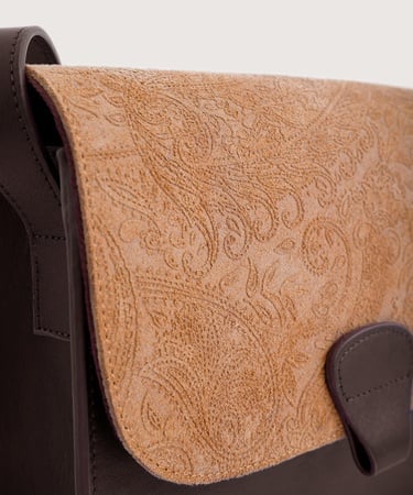  YARGICI Şal Baskılı Süet Garnili Deri Çapraz Çanta