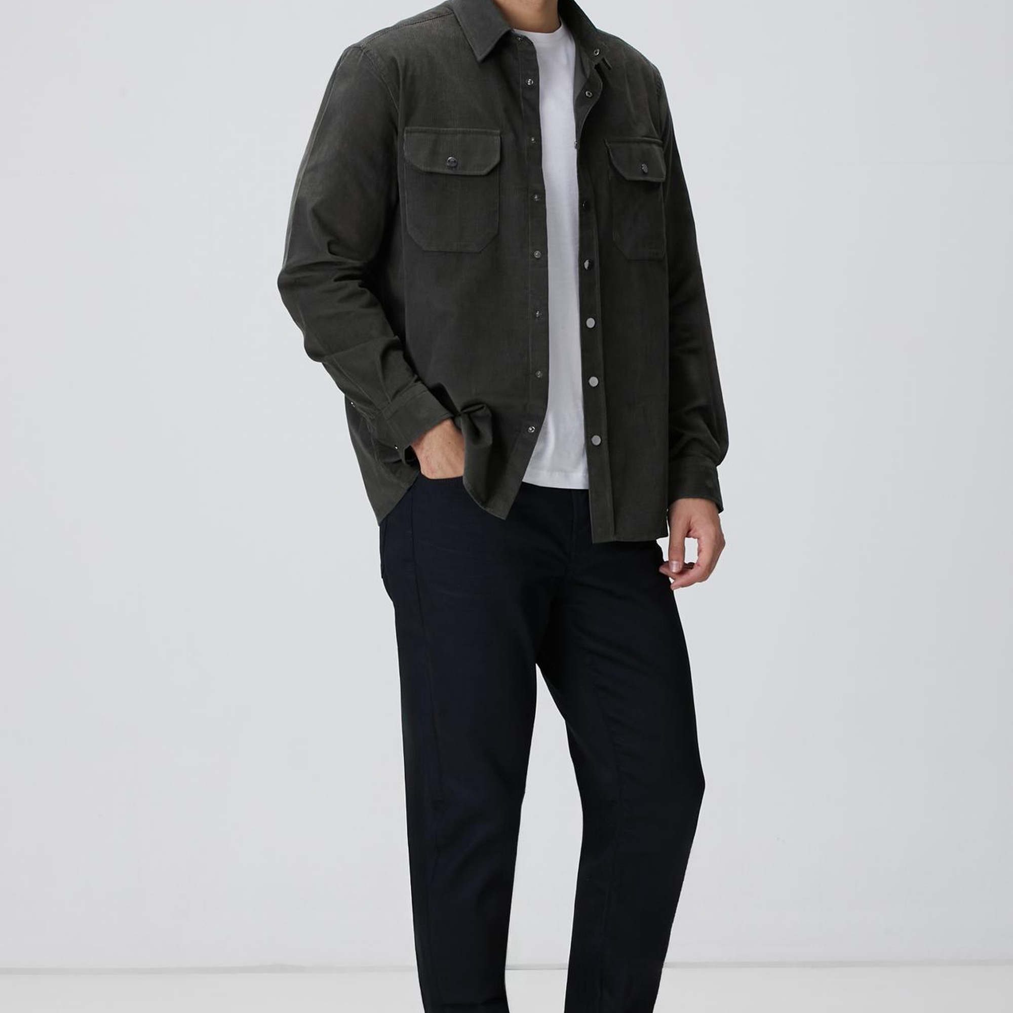 Network Erkek Haki Fitilli Kadife Gömlek