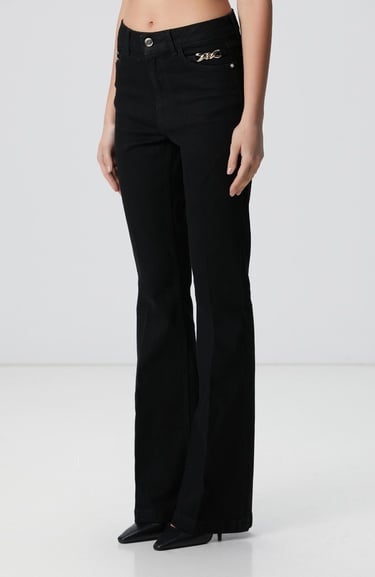  Network Kadın Siyah Aksesuarlı Flare Kalıp Denim Pantolon