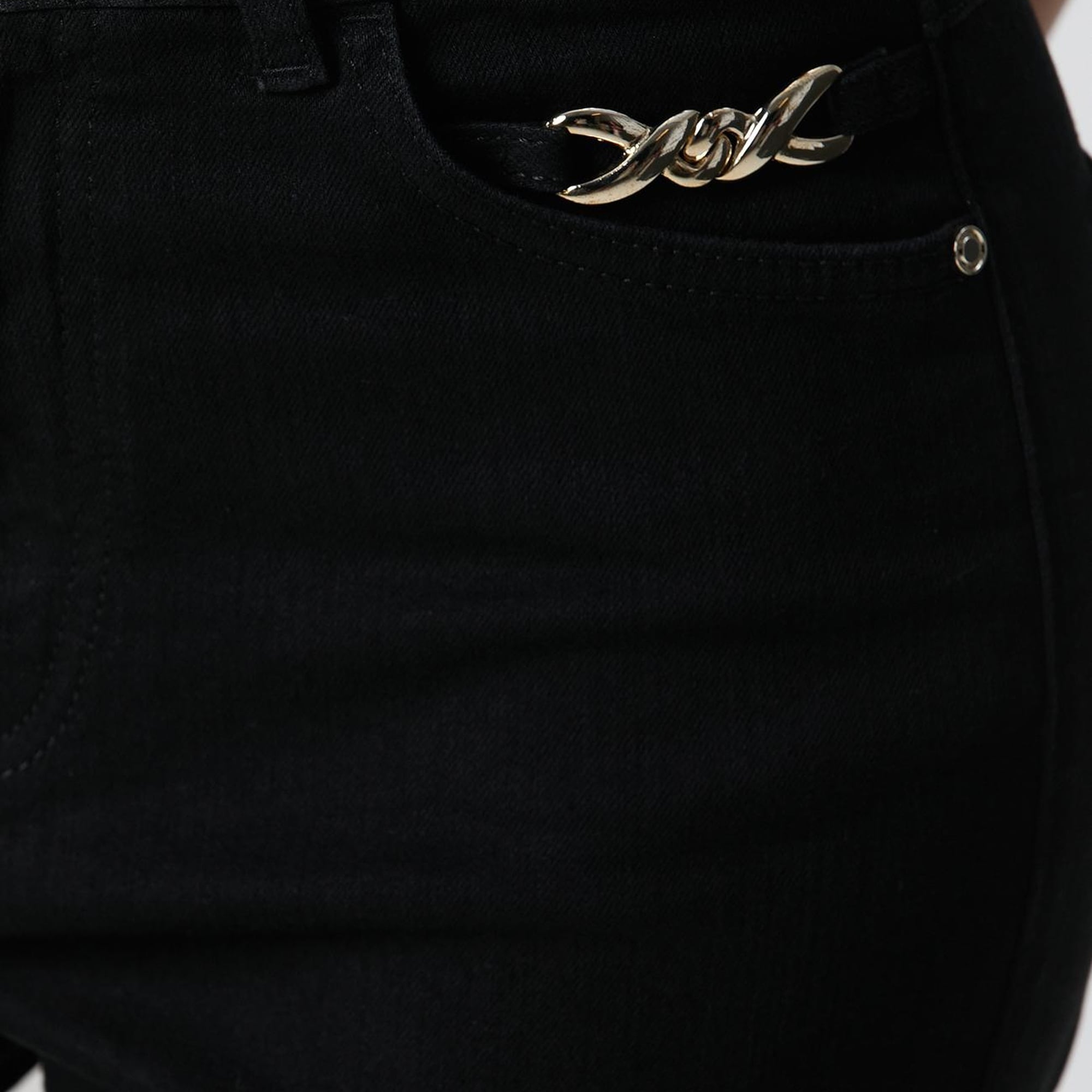 Network Kadın Siyah Aksesuarlı Flare Kalıp Denim Pantolon