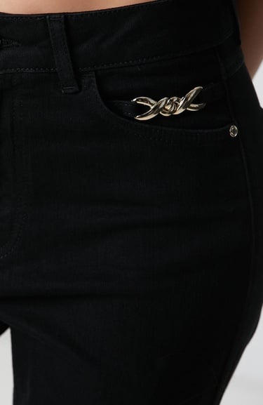  Network Kadın Siyah Aksesuarlı Flare Kalıp Denim Pantolon