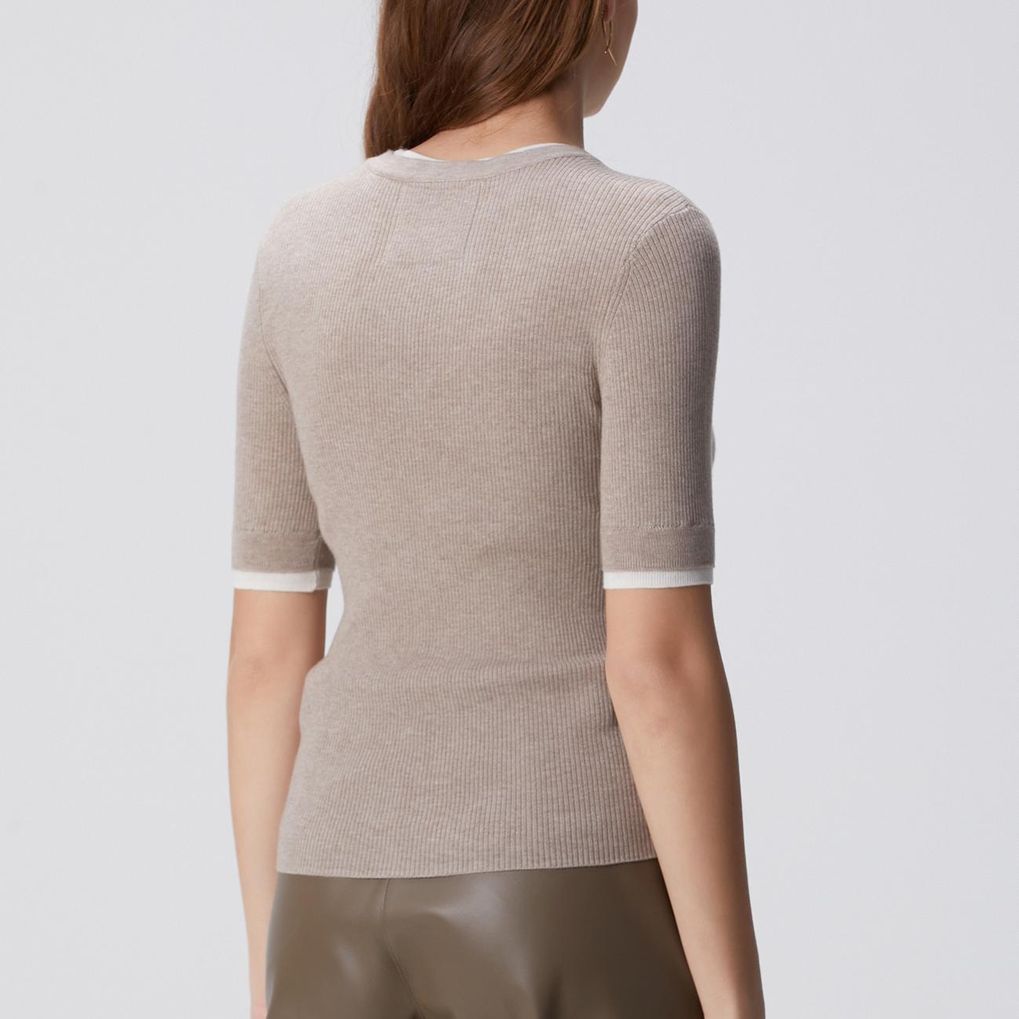 Network Kadın Vizon Melanj Çift Renkli Kısa Kol Triko Kazak