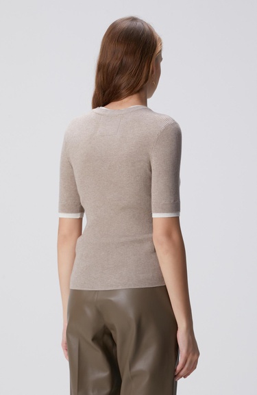  Network Kadın Vizon Melanj Çift Renkli Kısa Kol Triko Kazak