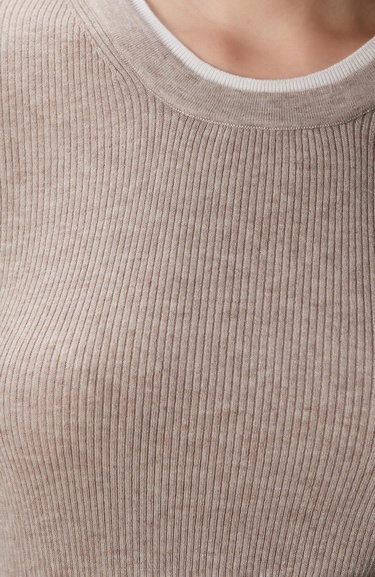  Network Kadın Vizon Melanj Çift Renkli Kısa Kol Triko Kazak