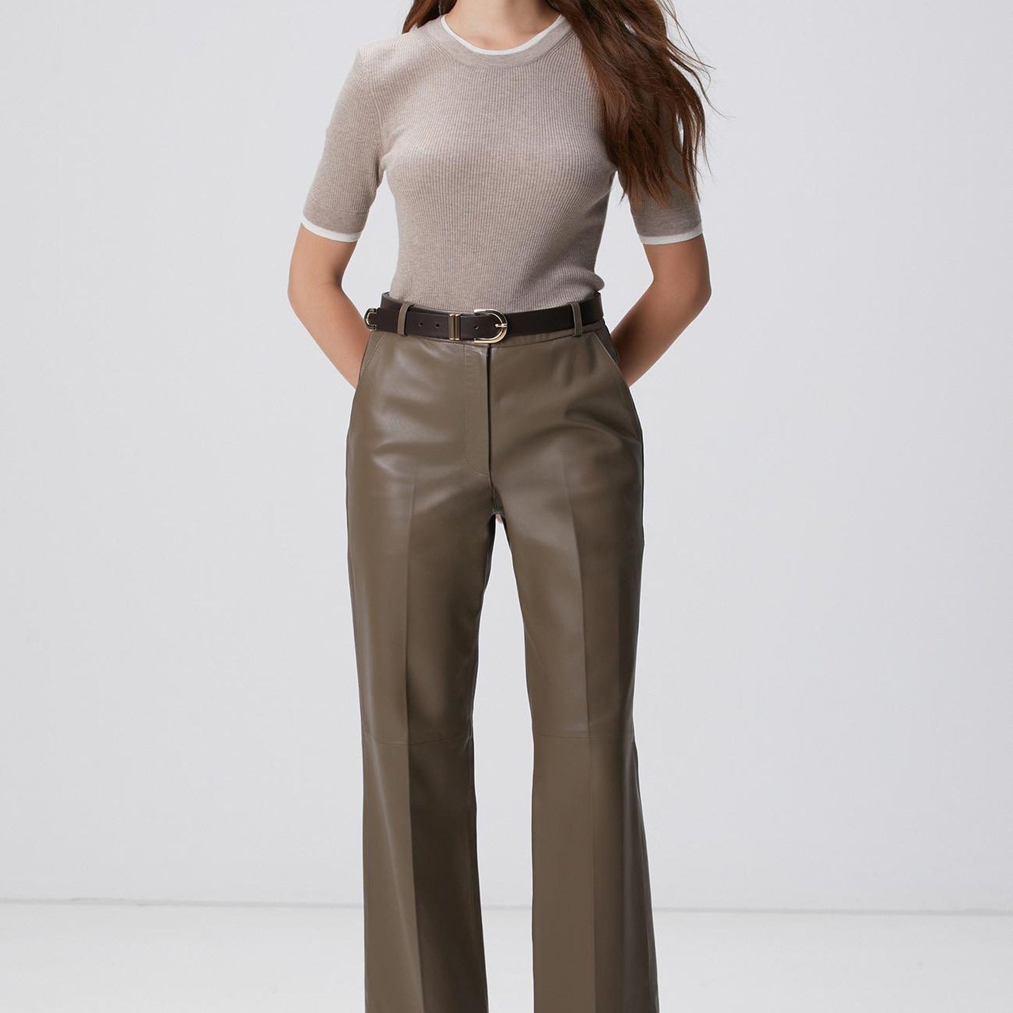 Network Kadın Vizon Melanj Çift Renkli Kısa Kol Triko Kazak