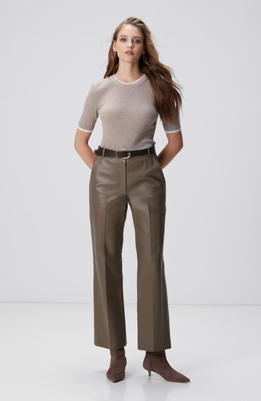  Network Kadın Vizon Melanj Çift Renkli Kısa Kol Triko Kazak