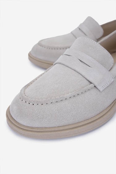  Valmenti Kadın Bej Süet Loafer Ayakkabı