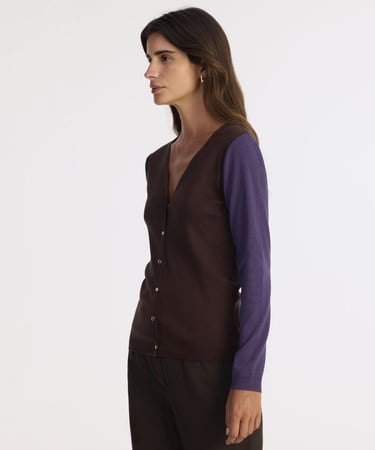  YARGICI V Yaka Renk Bloklu Hırka